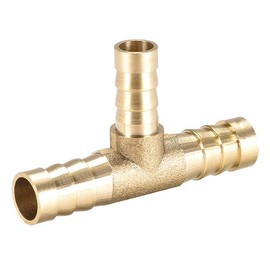 sourcing map Tee Brass Barb Fitting Reducer 3 Way, Fit Hose ID 10mm x 8mm x 10mm