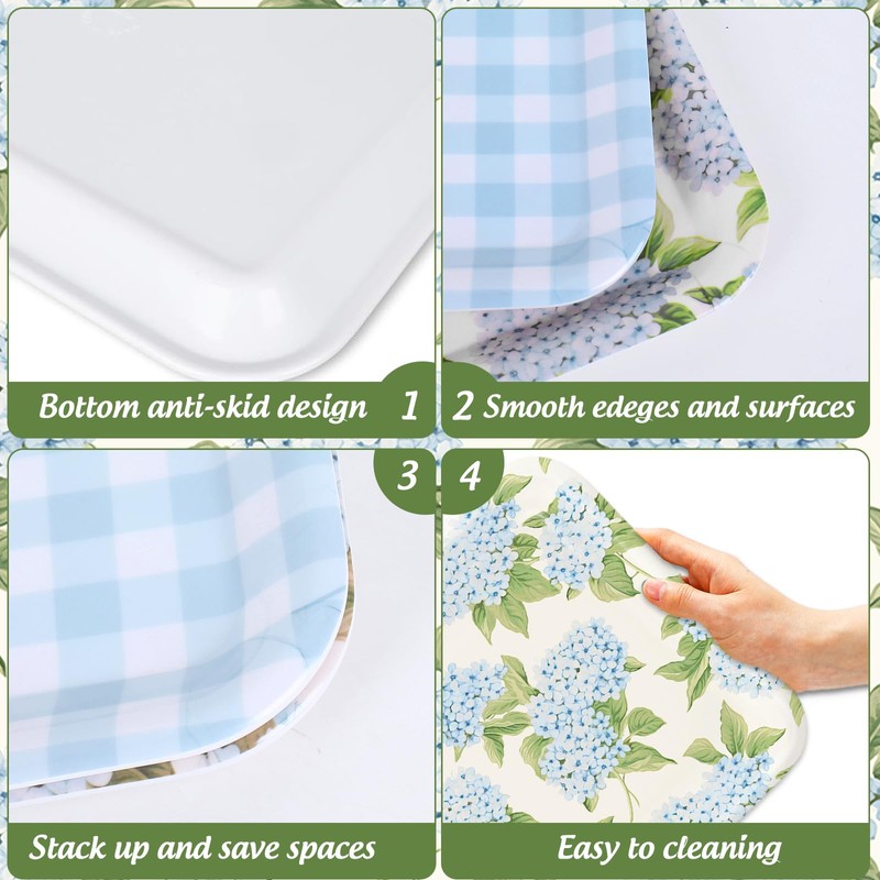 2 Pcs Hydrangea Flower Serving Trays Melamine Platter Spring Summer