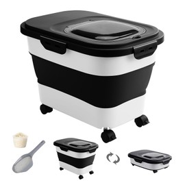 DDMOMMY 20-30 Lbs Rice Storage Container,Collapsible Food Storage Containers with Rolling Wheel Airtight Locking Lid,Flour Storage Container with Cup and Scoop,Suitable for Food,Rice,Pet Food,Flour