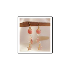 Starfish Earrings, Copper Beach-Themed Dangle Earrings With Starfish Seashell Pearl Conch Designs Trendy Pink Jewelry For Women Summer Vacation Tropical Gift, Large, Copper, No Gemstone