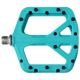FIFTY-FIFTY Bicycle Pedals, Nylon Composite MTB Pedals, Non-Slip Mountain Bike Pedals, 9/16 Inch Flat Pedal MTB for All Mountain, Enduro, Downhill, E-Bike (Turquoise)