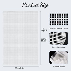 YZROHYI Pack of 8 Plastic Mesh Canvas Sheet Kit, Plastic Canvas Cross Stitch, Plastic Grid for Crafts, Plastic Mesh Sheet, Canvas Sheets for Embroidery, Plastic Grid DIY for Crochet, 30 x 20 cm