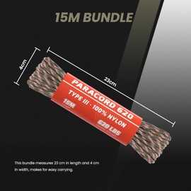 Abma Cord Paracord 4mm 15m 100% Nylon Rope 9 Strands Type III Parachute Cord for DIY, Camping, Survival, Outdoor - Max. 280kg - Forest Camo
