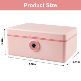 Fingerprint Storage Box Portable Locking Storage Organizer Box Large Capacity Fingerprint Safe Jewelry Box Portable Cash Security Lock Box Safe for School, Home,Office,Travel,Gift(Pink No Trays)