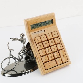 Omio Handcrafted Natural Bamboo Wooden Solar Calculator Standard Function Desktop Calculator with 12-Digit Large Display