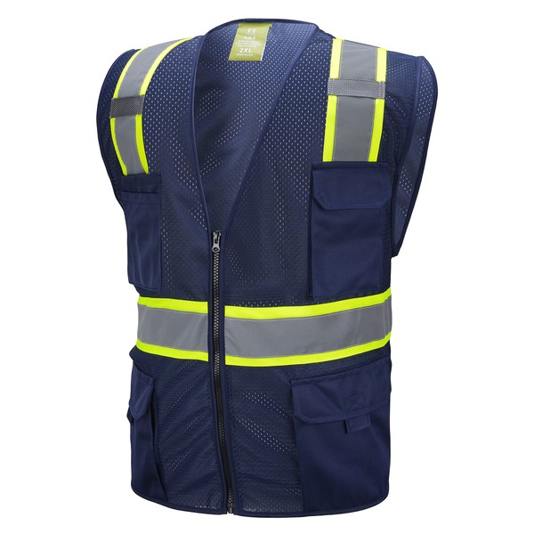 CAL PACIFIC Navy Two Tones Safety Vest,With Multi-Pocket Tool (2X)