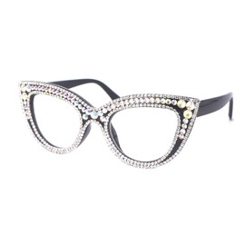 FUPRECIOUS Ladies Reading Glasses Cat Eye Stylish Computer Blue Light Blocking Rhinestone Bling Readers Glasses