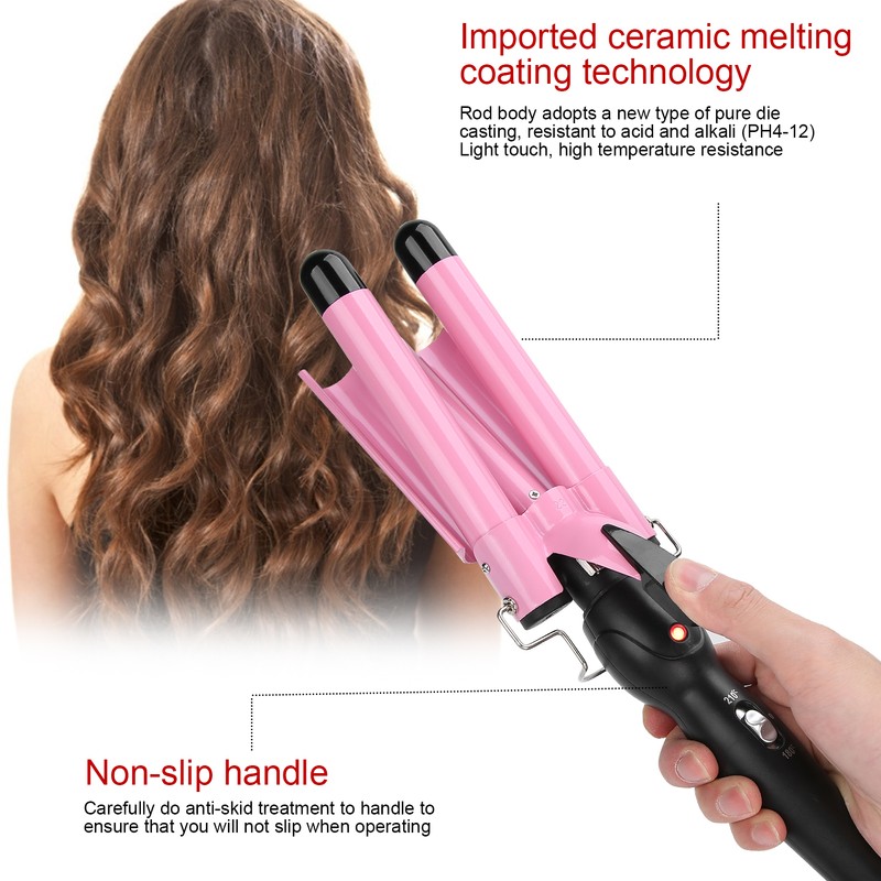 3 Barrel Curling Iron Wand Adjustable Hair Curler Waver Crimper