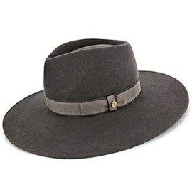 Stingray - Grey Wide Brim Wool Felt Fedora Hat 100% Australian Wool Two-Toned Grosgrain Band Classic Style for Men & Women