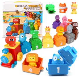 CORPER TOYS 10 in 1 Digital Train Montessori Toys with Stackable Animal Finger Puppets, Surprise Blind Boxes Counting & Stacking Learning Toys for Toddlers Gift