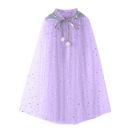 Tulle Little Girl Cloak Lace-Up Cape Colorful Princess Princess Fancy Dress Up Costume Cosplay Sparkly Birthday Party Star Moon Sequins Cape Cloaks Girls Kids Size 3t 4t 6t 4-6 Years (Purple, M)