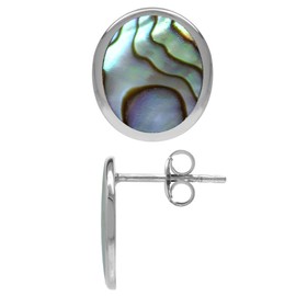 Silvershake 12X10mm Oval Shape Abalone Paua Shell White Gold Plated 925 Sterling Silver Stud Post Earrings
