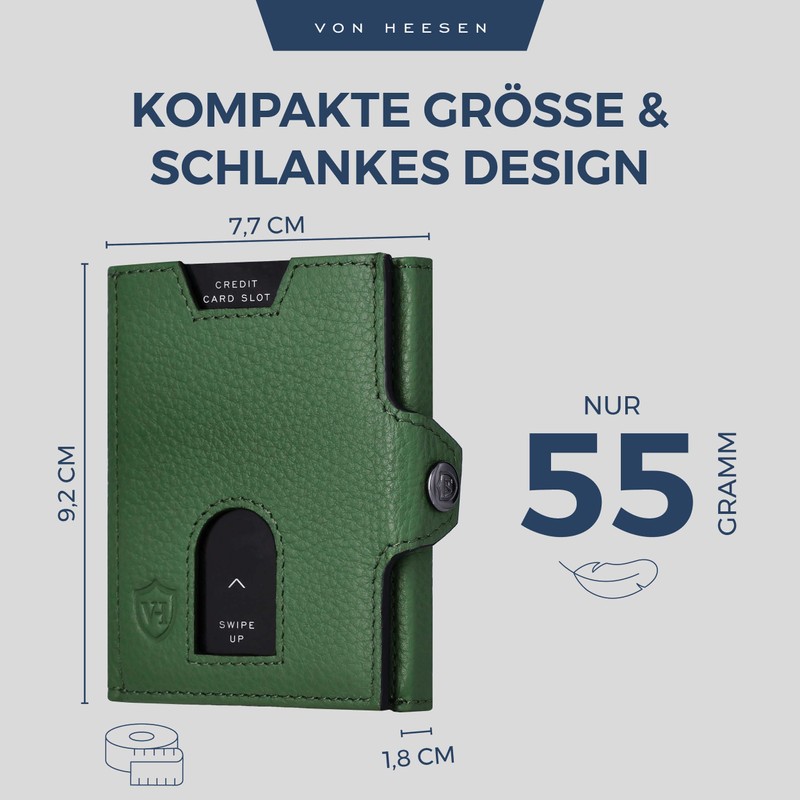 VON HEESEN Slim Wallet with RFID Protection, for Men and