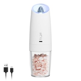 Electric Pepper Grinder, Rechargeable Salt Grinder with LED Light, Pepper Mill, Automatic Salt and Pepper Shaker for Kitchen Restaurant (White)
