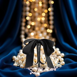 Black Bowknot Banana Clip, Satin Ribbon Bow Hair Claw Clips Hairpin, Sweet Cute Vertical Ponytail Holder Hair Barrettes Clamps for Women Girls,Clips and Barrettes, Hair Accessories