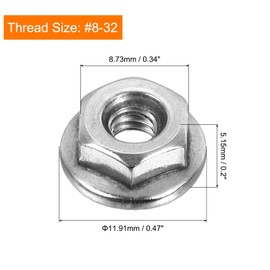 uxcell #8-32 Serrated Flange Hex Lock Nuts, 20Pcs 304 Stainless Steel Non-Slip Hexagon Flange Nut, Full Thread, Bright Finish, Silver