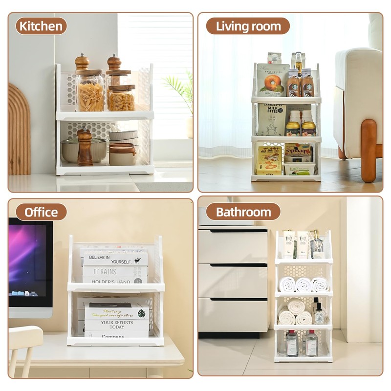 Pull-out Plastic Storage Basket,Stackable Closet Organizers Drawer Anti-Tipping, Reinforced Stable