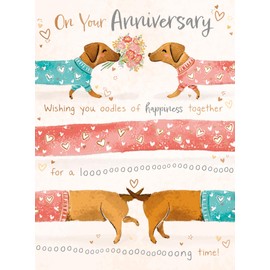 Noel Tatt Anniversary Card - Cute Dachshund Dog & Floral Bouquet Design - Happy Anniversary Card for Couples
