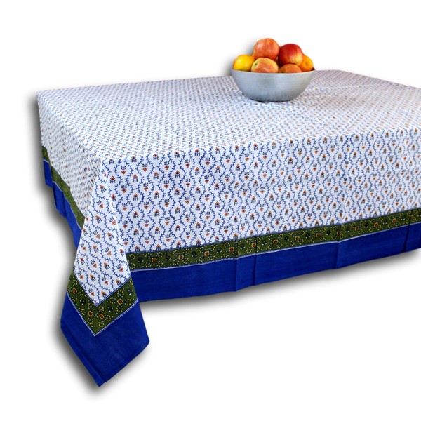 India Arts Buti Print Square Cotton Tablecloth 60" x 60" Blue