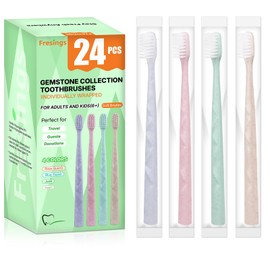 Fresings 24-Pack Bulk Gemstone Collection Premium Disposable Toothbrushes – Individually Wrapped,Soft Bristles, Diamond Grip,4 Elegant Colors,Luxury Travel,Hotel,Vacation Rental,Guest House,Home