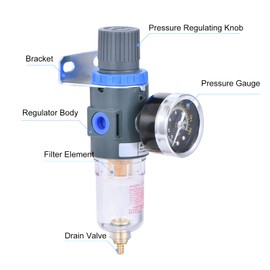 ZHONG AN 1/4 Inch NPT Air Filter Pressure Regulator, Water-Trap Air Tool Compressor Filter with Gauge AFR2000