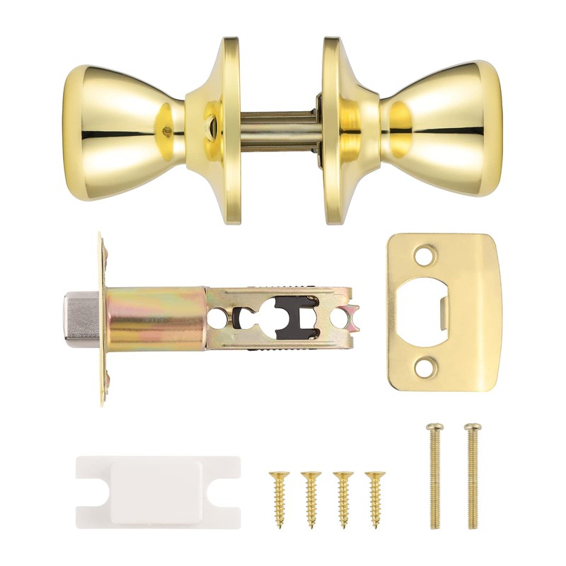 GOBEKOR 3 Pack Keyless Passage Door Knobs Closet Polished Brass