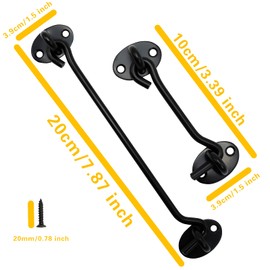 2PCS Hook and Eye Latch Barn Door Latch, Heavy Duty Solid Thicken Stainless Steel Gate Latch, Cabin Easy Lock Hooks and Eye Latch (100mm /4''+200mm/8'', Black)