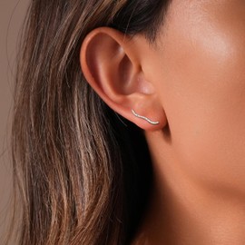 Lcenbk 925 Sterling Silver Ocean Wave Crystals Ear Cuffs Climber Cartilage Earrings for Women, Dainty White CZ Trendy Earring Jewelry Hypoallergenic Fashion Earring Birthday Gift (Silver)