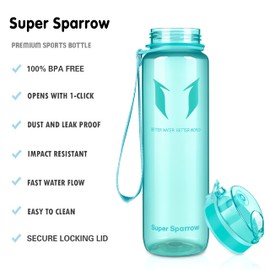 Super Sparrow Water Bottle - 32 oz - BPA & Toxic Free Tritan Water Bottles - One Touch Opening - Leak-proof Plastic Bottle - Kids Water Bottle for Office, Gym, Outdoor, Sports