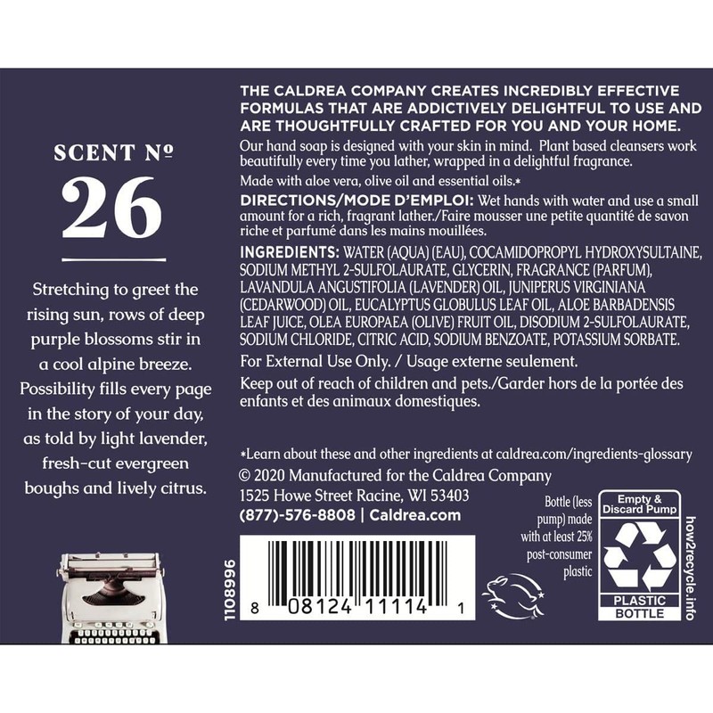 Caldrea Hand Wash Soap, Aloe Vera Gel, Olive Oil and