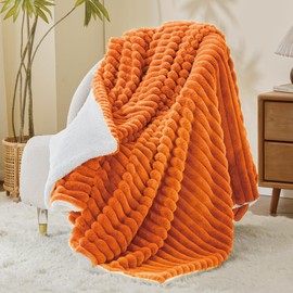 INFIIXSO Sherpa Throw Blanket for Couch - Super Soft & Warm Striped Fleece Blanket, Cozy Plush Fluffy Blanket All Season Use (Burnt Orange, 60x80 Inches)