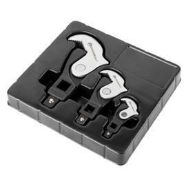 Powerbuilt 3 Piece Spring-Loaded Crowfoot Wrench Set, Adjustable, Auto Size, Universal Wrench, Self-Adjusting, Power Grip, Storage Tray - 642963