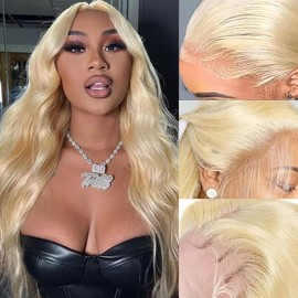 Manyisi 32 Inch 613 Lace Front Wig Human Hair 13x6 Transparent Lace - Blonde Lace Front Wigs Human Hair Pre Plucked 12A 613 Body Wave Lace Front Wig Human Hair with Baby Hair 200 Density