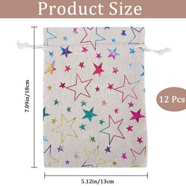 GORGECRAFT 12-Pack Reusable Jute Burlap Canvas Gift Bags 18m*13cm Christmas Cloth Star Print Storage Pouches Rectangle Drawstring Bags for Candy Gift Bags Presents Party Favors Retail Samples
