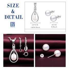 Yumilok Women's Necklace Chain with Pendant Pearls Tear Drop Cubic Zirconia Stud Earrings Hoop Earrings 925 Sterling Silver Jewellery Set for Women Girls, Sterling Silver