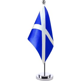 Scotland Table Flag Scottish Desktop Flags Resistant Stainless Steel Stand Base Saint Andrew's Cross Desk Flag For Veteran Office Home International Conference Scottish Theme Party Holiday Decorations