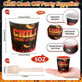 Teenyyou 5 oz Chili Cook off Party Decorations Mini Chili Cook off Tasting Cups Disposable Sample Paper Cup Bowls and Wooden Spoons for Pepper Competition Prizes Party Cooking Supplies(Black,400 Pcs)