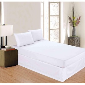 Sheets & Beyond Wrap Around Solid Luxury Hotel Quality Fabric Bedroom Microfiber Linear Bedding Bed Skirt 14 Inch Drop (Queen, White)