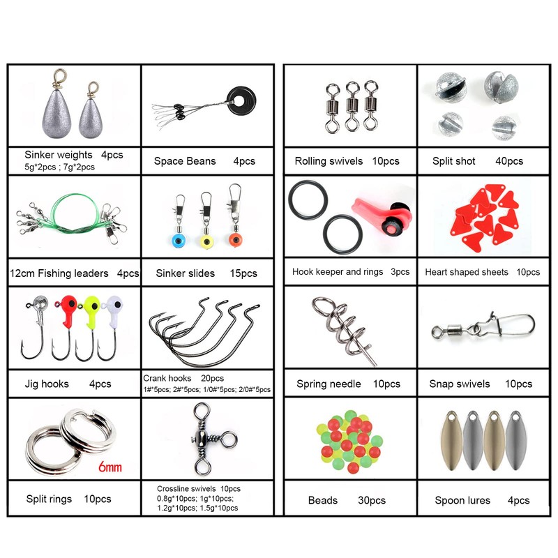 Mingzhe 188pcs Fishing Accessories Kit with Tackle Box Pliers Jig