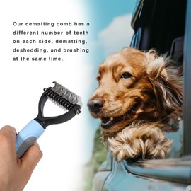 Dog Brush, Dematting and Shedding Brush, Undercoat Rake Comb for Dogs and Cats, Pet Grooming Tool with Double Sided for Removes Knots and Tangled Hair, Blue
