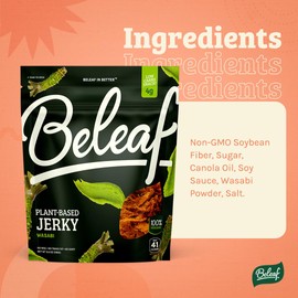 Beleaf Wasabi Plant-Based Jerky: High-Protein Snack – Healthy and Flavorful Vegan Jerky for On-the-Go Energy – Tasty Meatless, Vegetarian Meat Alternative (12 Pack)