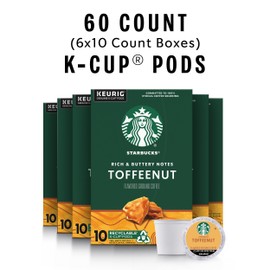 Starbucks Starbucks K-Cup Coffee Pods, Toffeenut Naturally Flavored Coffee For Keurig Coffee Makers, 100% Arabica, 6 Boxes (60 Pods Total)