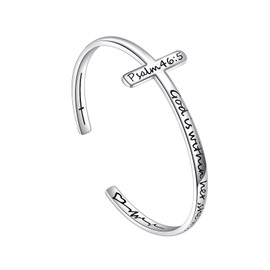 VONALA Christian Gifts Religious 925 Sterling Silver Bracelets Cross Cuff Baptism Faith Bible Verse Jewellery Gifts Birthday Christmas Gifts for Women, Sterling Silver