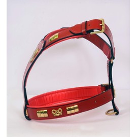 ZAIN TACK STAFF STAFFORDSHIRE STAFF LEATHER DESIGNER DOG HARNESS WITH STAFFY KNOT FULLY PADDED BRASS FITTING IN 6 COLORS (RED)