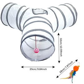 Pet Cat Tunnel Tube 3 Way Collapsible Cat Tunnels for Indoor Cats Tunnel Bored Pet Cats Play Tunnels with Peek Hole Toy Ball for Kitty, Kitten, Rabbit(Color:White)
