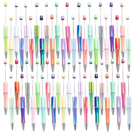 KUNHEHO Beadable Pen 48Pcs Gradient Colors Shiny Fancy Pens Bulk for Women Focal Beads Pen Retractable Ballpoint Cool Cute Pens for Tween Girls DIY Small Thank You Gifts