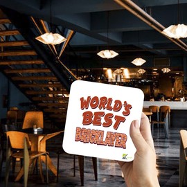 WB043 World's Best Bricklayer MDF Wooden Coaster by Kruzroyal | Gift for Bricklayer | Unique Novelty Present | 9cm x 9cm | Coffee Tea MDF Wooden Coaster