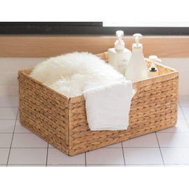 Vintiquewise QI003545.M Foldable Natural Water Hyacinth Storage Bin, Medium, Brown