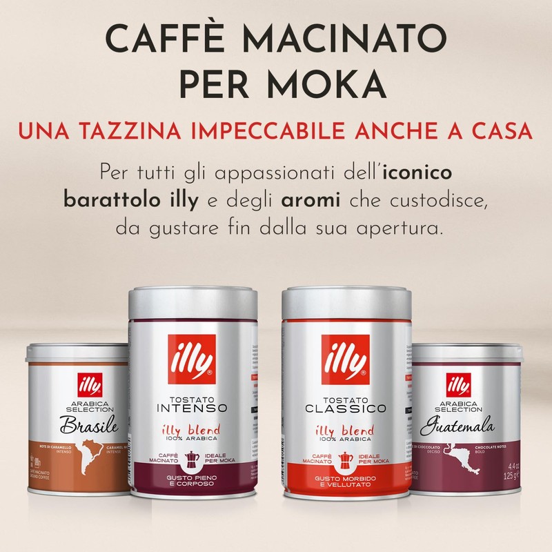 illy, Caffè Macinato per Moka Tostato CLASSICO, 100% Arabica con
