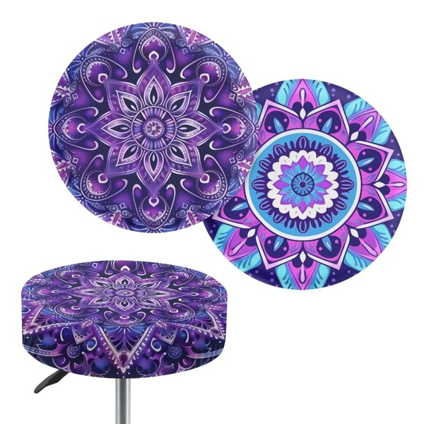 Jeiento Purple Mandala Floral Stool Covers - Elastic Bar Stool